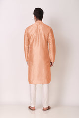 Men's Peach Woven Cotton Kurta Pajama Set