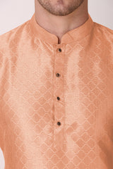 Men's Peach Woven Cotton Kurta Pajama Set