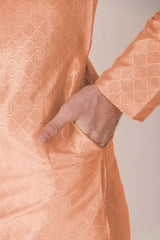 Men's Peach Woven Cotton Kurta Pajama Set