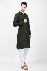 Ensemble pyjama Kurta en coton tissé vert bouteille pour homme