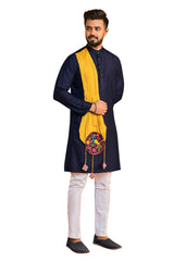 Men's Navy Blue Rayon Printed Kurta Pajama Set