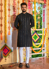 Men's Black Rayon Printed Kurta Pajama Set