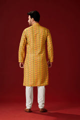 Men's Yellow Cotton Solid Kurta Pajama Set