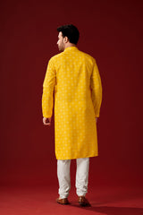 Ensemble pyjama Kurta en coton imprimé moutarde pour homme