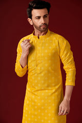 Ensemble pyjama Kurta en coton imprimé moutarde pour homme