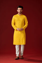 Ensemble pyjama Kurta en coton spécial Haldi moutarde pour homme