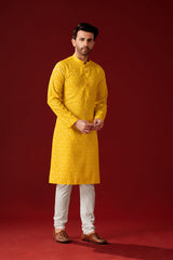 Ensemble pyjama Kurta en coton spécial Haldi moutarde pour homme