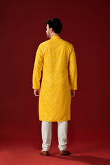 Ensemble pyjama Kurta en coton spécial Haldi moutarde pour homme