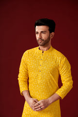 Ensemble pyjama Kurta en coton spécial Haldi moutarde pour homme