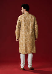Ensemble pyjama Kurta en coton imprimé beige foncé pour homme