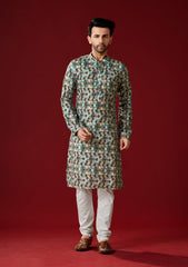Ensemble pyjama Kurta en coton bleu métallisé pour homme