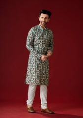 Ensemble pyjama Kurta en coton bleu métallisé pour homme