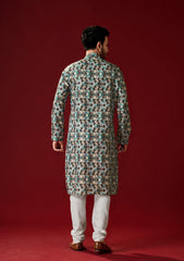 Ensemble pyjama Kurta en coton bleu métallisé pour homme