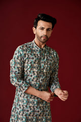 Ensemble pyjama Kurta en coton bleu métallisé pour homme