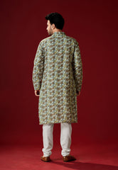 Ensemble pyjama Kurta en coton jaune verdâtre pour homme