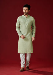 Ensemble pyjama Kurta en coton imprimé vert pour homme