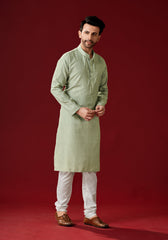 Ensemble pyjama Kurta en coton imprimé vert pour homme