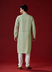 Ensemble pyjama Kurta en coton imprimé vert pour homme