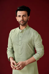 Ensemble pyjama Kurta en coton imprimé vert pour homme
