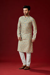 Men's Multi Printed Cotton Kurta Pajama Set