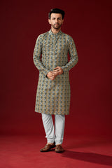 Ensemble pyjama Kurta en coton tunique orange et gris pour homme