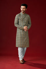 Ensemble pyjama Kurta en coton tunique orange et gris pour homme