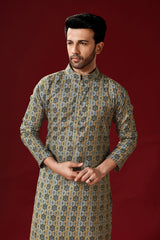 Ensemble pyjama Kurta en coton tunique orange et gris pour homme
