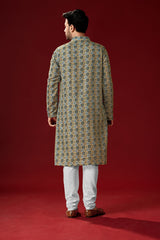 Ensemble pyjama Kurta en coton tunique orange et gris pour homme