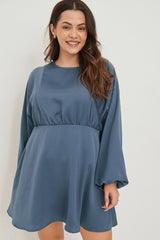 Indigo Green Chiffon Balloon Sleeve Flowy Dress
