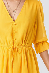 Plunge V-Neck Chiffon Dress Yellow