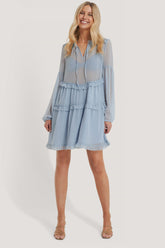 Blue Multi Frills Chiffon Dress