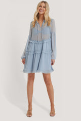 Blue Multi Frills Chiffon Dress