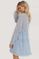 Blue Multi Frills Chiffon Dress