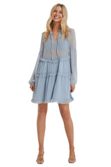 Blue Multi Frills Chiffon Dress