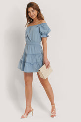 Blue Off Shoulder Mini Dress