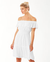Chiffon Georgette Short Sleeve Off-shoulder Strapless/Tube Plain Dress