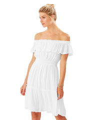 Chiffon Georgette Short Sleeve Off-shoulder Strapless/Tube Plain Dress