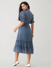 Slate Blue Chiffon Brasso Swiss Dot High Neck Dress