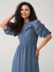 Slate Blue Chiffon Brasso Swiss Dot High Neck Dress