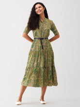 Military Green Chiffon Swiss Dot Mandarian Neck Dress