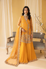 Haut style angrakha brodé en soie brute orange royal avec Sharara Dupatta