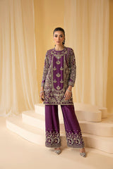 Mulberry Purple Silk Thread Work Top with Pant and Dupatta