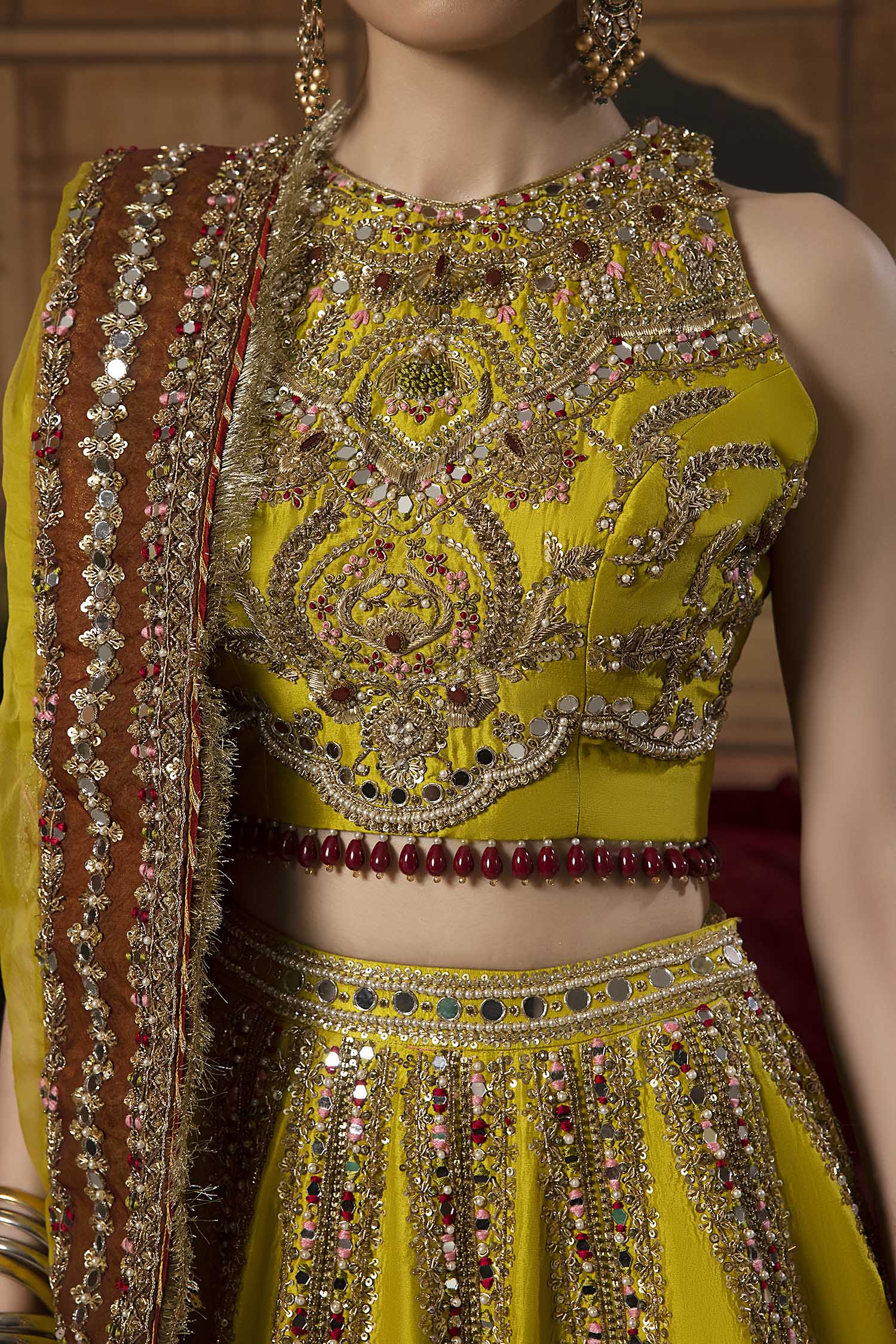 Mustard Colored Raw Silk Embroidered Ready to Wear Indian Traditional Lehenga Choli For Women