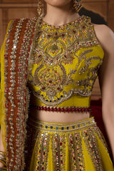 Mustard Colored Raw Silk Embroidered Ready to Wear Indian Traditional Lehenga Choli For Women