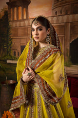 Mustard Colored Raw Silk Embroidered Ready to Wear Indian Traditional Lehenga Choli For Women