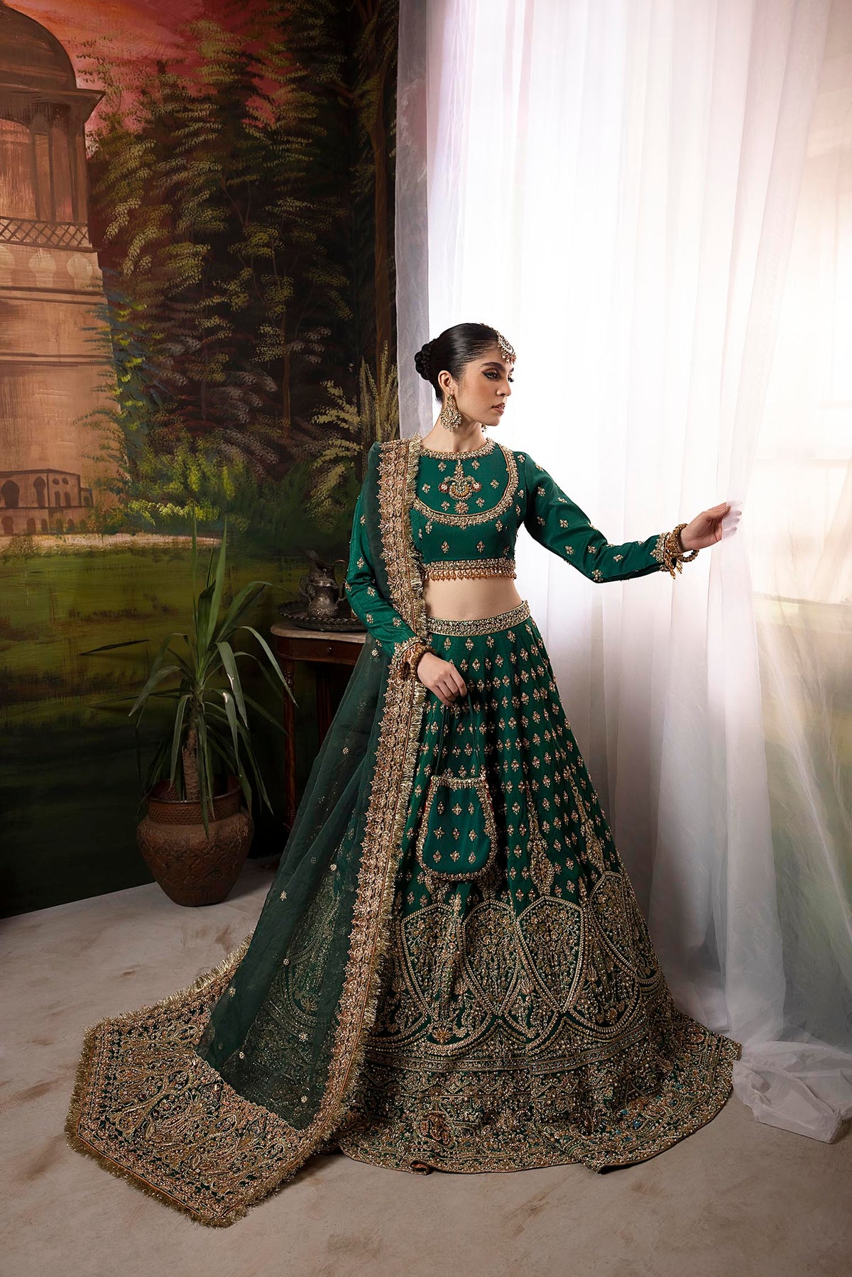 Green Colored Raw Silk Hand work Ready to Wear Indian Traditional Lehenga Choli For Women