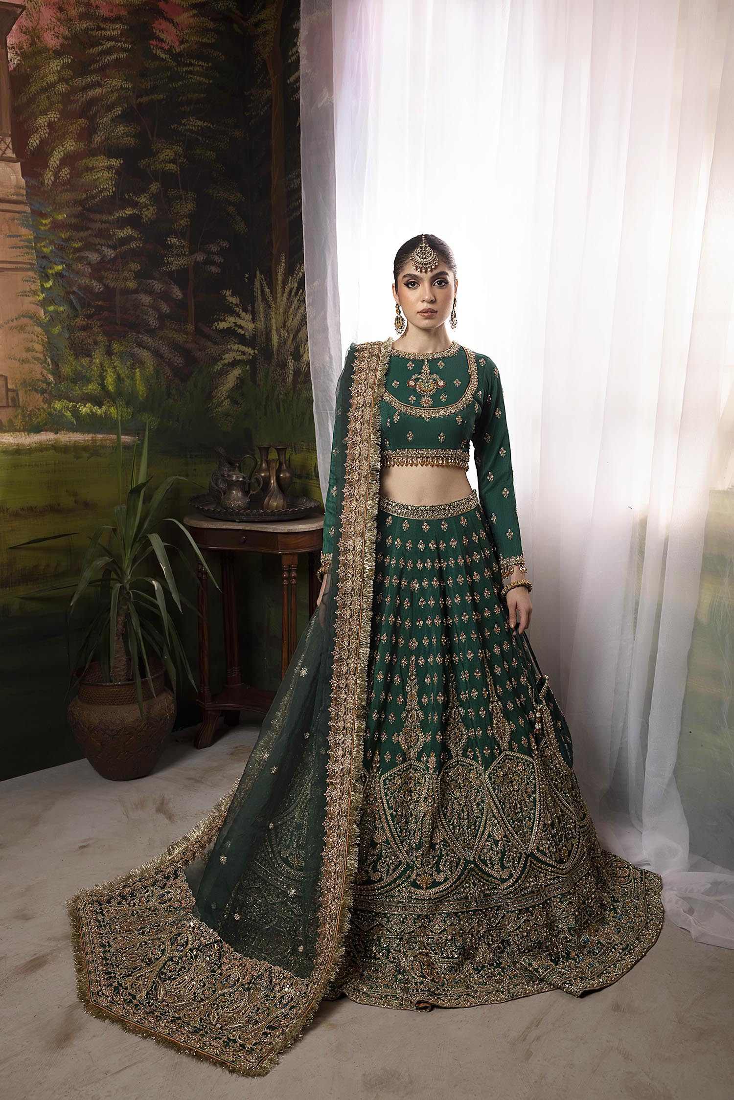 Green Colored Raw Silk Hand work Ready to Wear Indian Traditional Lehenga Choli For Women