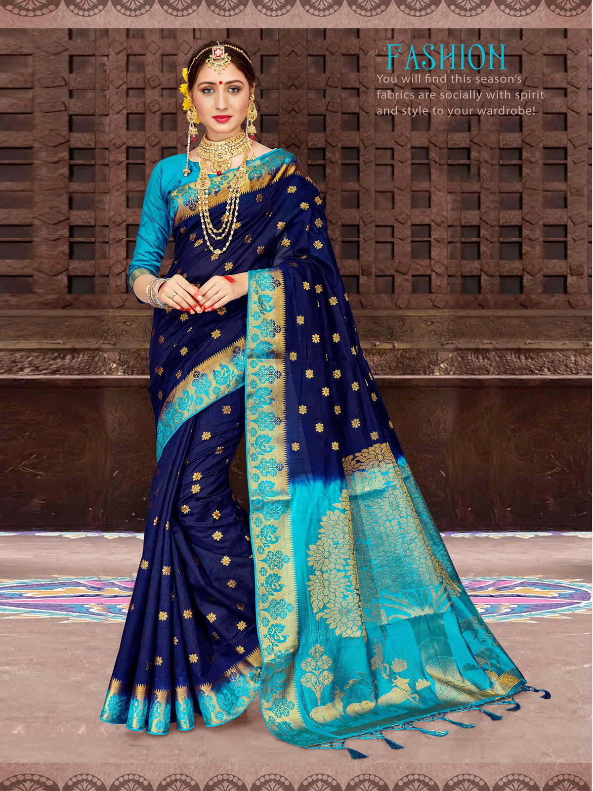 Navy Blue Banarasi Art Silk Woven Saree