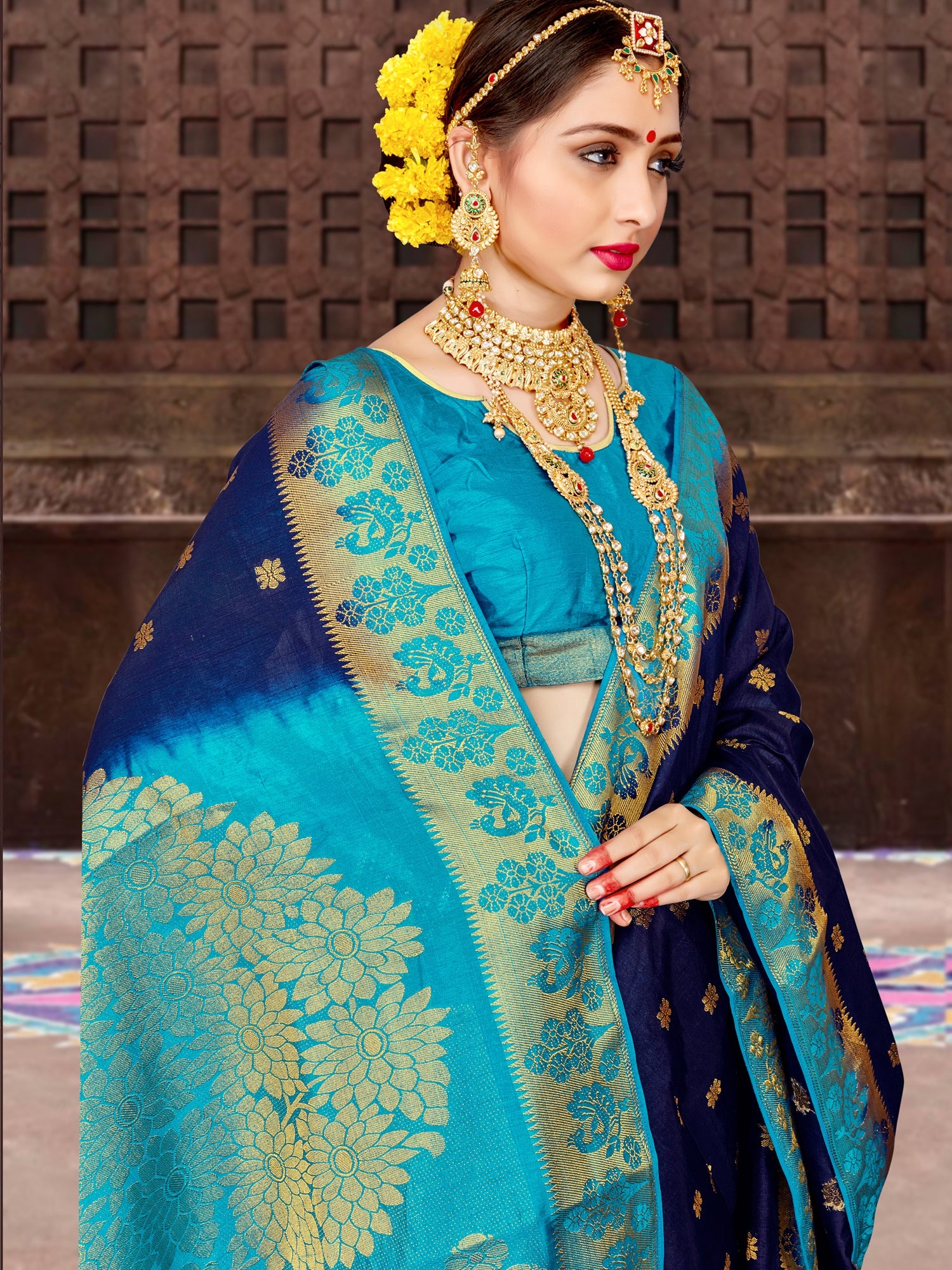 Navy Blue Banarasi Art Silk Woven Saree