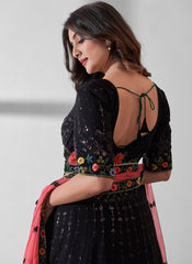 Black Georgette Sequins Embroidered Lehenga Choli